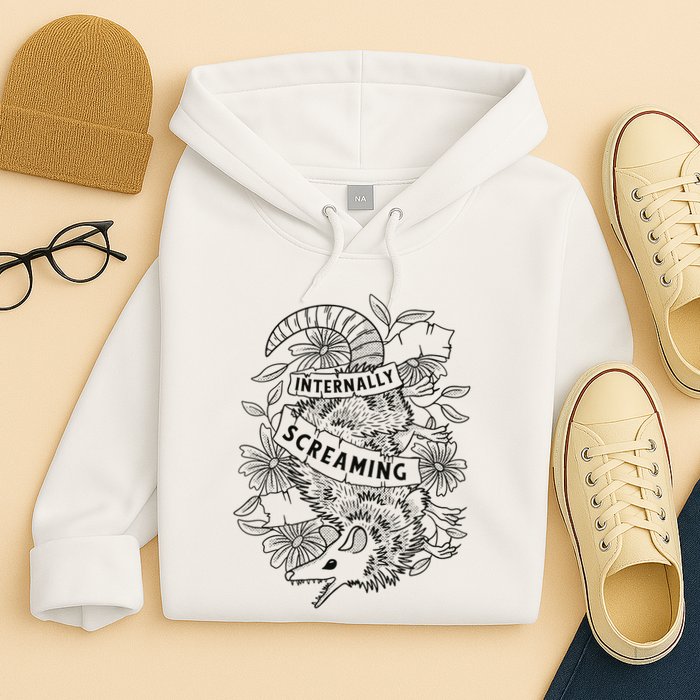 Internally Screaming Weird Sarcastic Funny Opossum Possum Hoodie