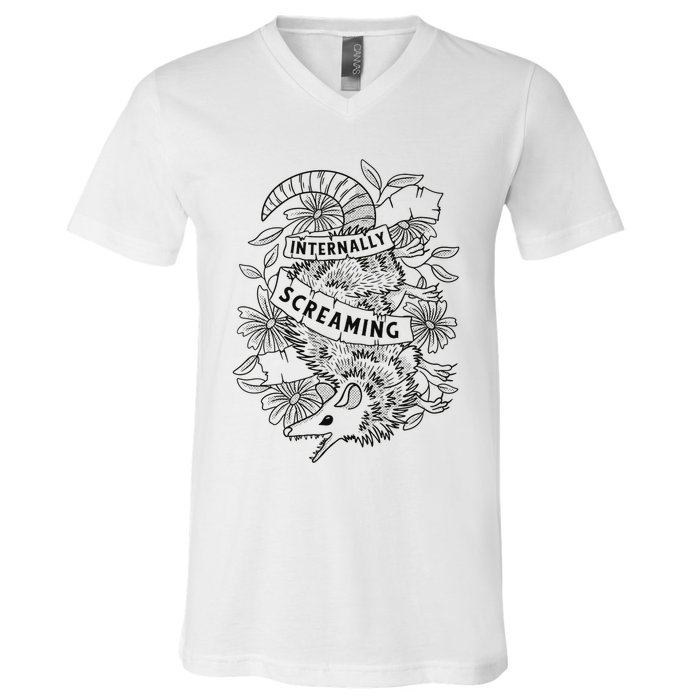 Internally Screaming Weird Sarcastic Funny Opossum Possum V-Neck T-Shirt