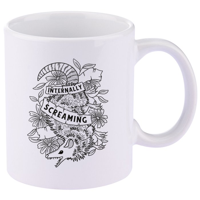 Internally Screaming Weird Sarcastic Funny Opossum Possum 11oz C Handle Ceramic Mug