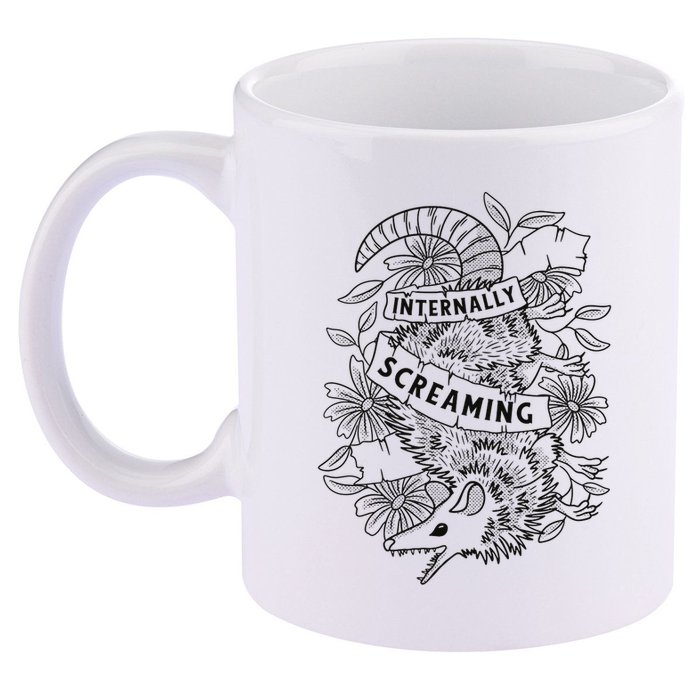 Internally Screaming Weird Sarcastic Funny Opossum Possum 11oz C Handle Ceramic Mug
