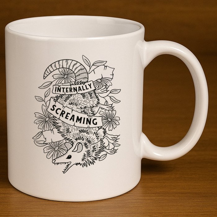 Internally Screaming Weird Sarcastic Funny Opossum Possum 11oz C Handle Ceramic Mug