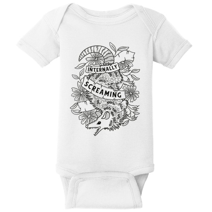 Internally Screaming Weird Sarcastic Funny Opossum Possum Baby Bodysuit