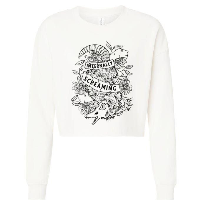 Internally Screaming Weird Sarcastic Funny Opossum Possum Cropped Pullover Crew