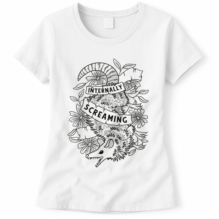 Internally Screaming Weird Sarcastic Funny Opossum Possum Womens T-Shirt