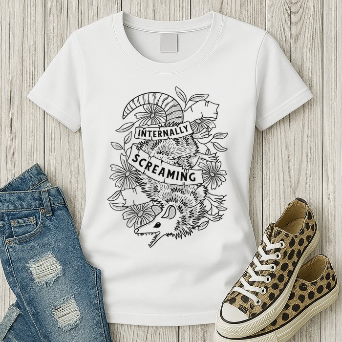 Internally Screaming Weird Sarcastic Funny Opossum Possum Womens T-Shirt