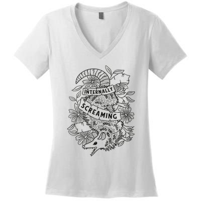 Internally Screaming Weird Sarcastic Funny Opossum Possum Women's V-Neck T-Shirt