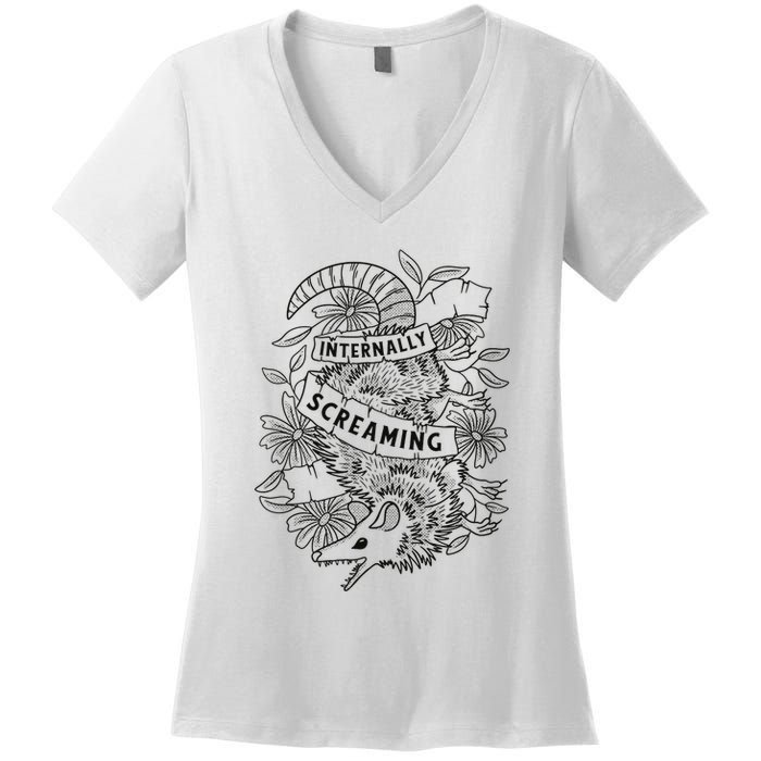 Internally Screaming Weird Sarcastic Funny Opossum Possum Women's V-Neck T-Shirt