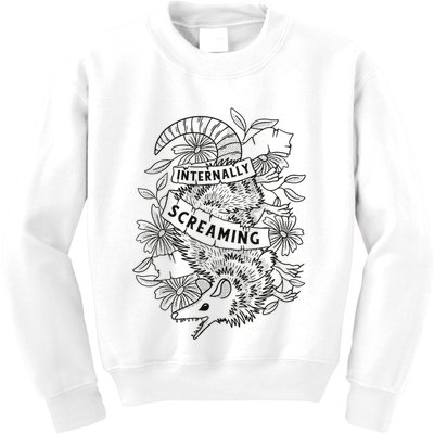 Internally Screaming Weird Sarcastic Funny Opossum Possum Kids Sweatshirt