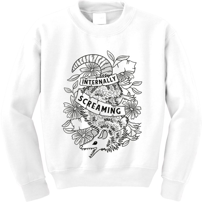 Internally Screaming Weird Sarcastic Funny Opossum Possum Kids Sweatshirt