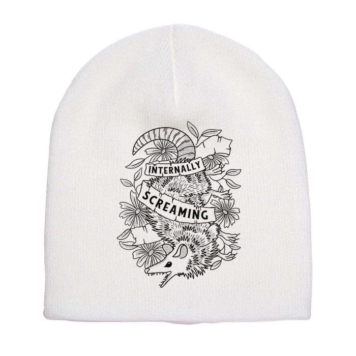 Internally Screaming Weird Sarcastic Funny Opossum Possum Short Acrylic Beanie