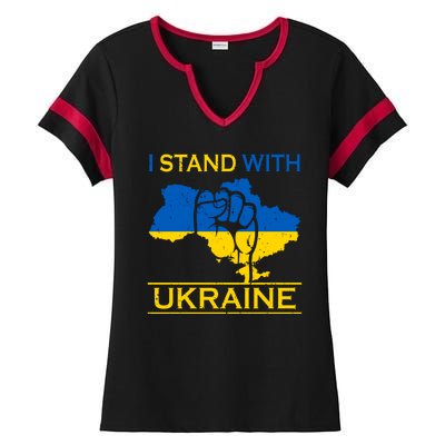 I Stand With Ukraine Map Ladies Halftime Notch Neck Tee