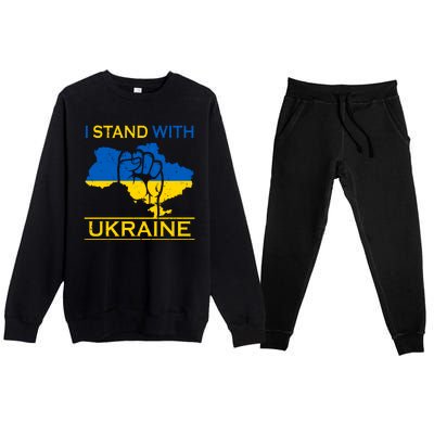 I Stand With Ukraine Map Premium Crewneck Sweatsuit Set