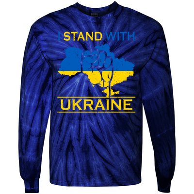 I Stand With Ukraine Map Tie-Dye Long Sleeve Shirt