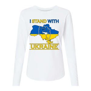 I Stand With Ukraine Map Womens Cotton Relaxed Long Sleeve T-Shirt