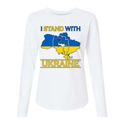 I Stand With Ukraine Map Womens Cotton Relaxed Long Sleeve T-Shirt