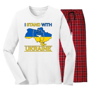 I Stand With Ukraine Map Women's Long Sleeve Flannel Pajama Set 