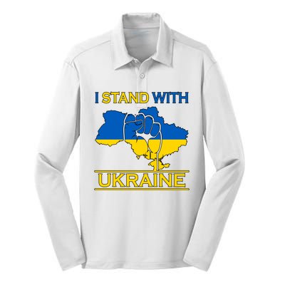 I Stand With Ukraine Map Silk Touch Performance Long Sleeve Polo