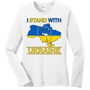 I Stand With Ukraine Map Ladies Long Sleeve Shirt