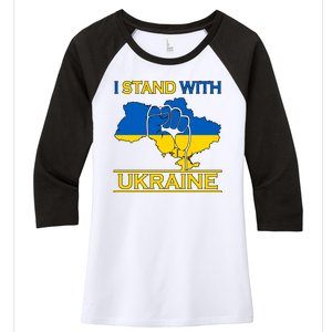 I Stand With Ukraine Map Women's Tri-Blend 3/4-Sleeve Raglan Shirt