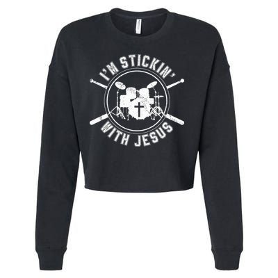 IM Stickin With Jesus Christian Drummer Drum Sticks Cropped Pullover Crew
