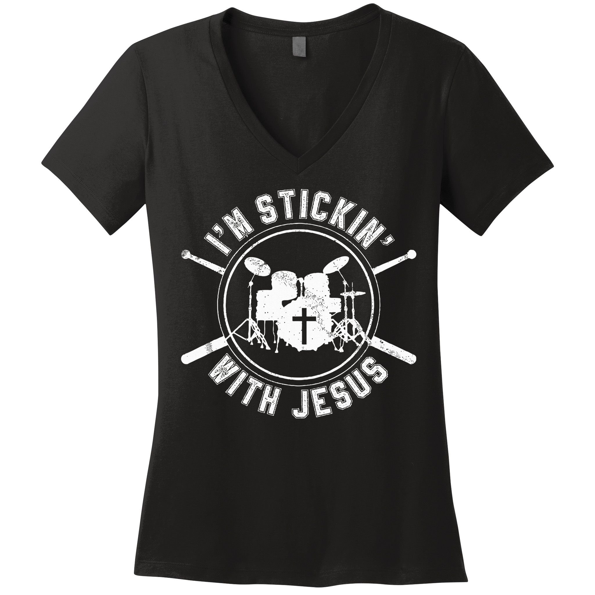 IM Stickin With Jesus Christian Drummer Drum Sticks Women's V-Neck T-Shirt