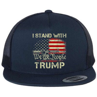 I Stand With Trump American Flag Woman USA Vintage Flat Bill Trucker Hat