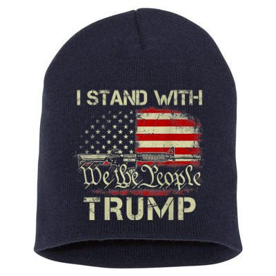 I Stand With Trump American Flag Woman USA Vintage Short Acrylic Beanie