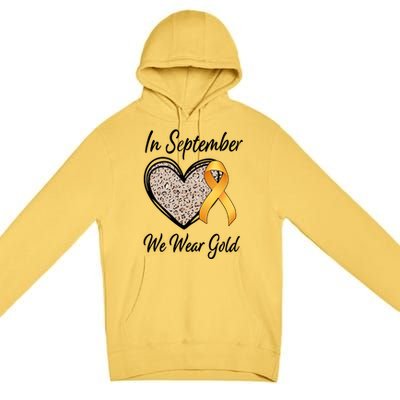 In September We Wear Gold Leopard Print Rainbow Childhood Cancer Awareness Premium Pullover Hoodie