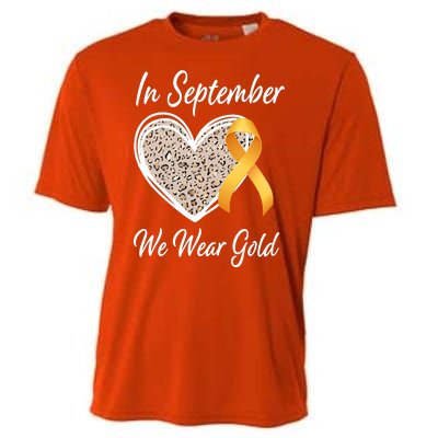 In September We Wear Gold Leopard Print Rainbow Childhood Cancer Awareness Cooling Performance Crew T-Shirt