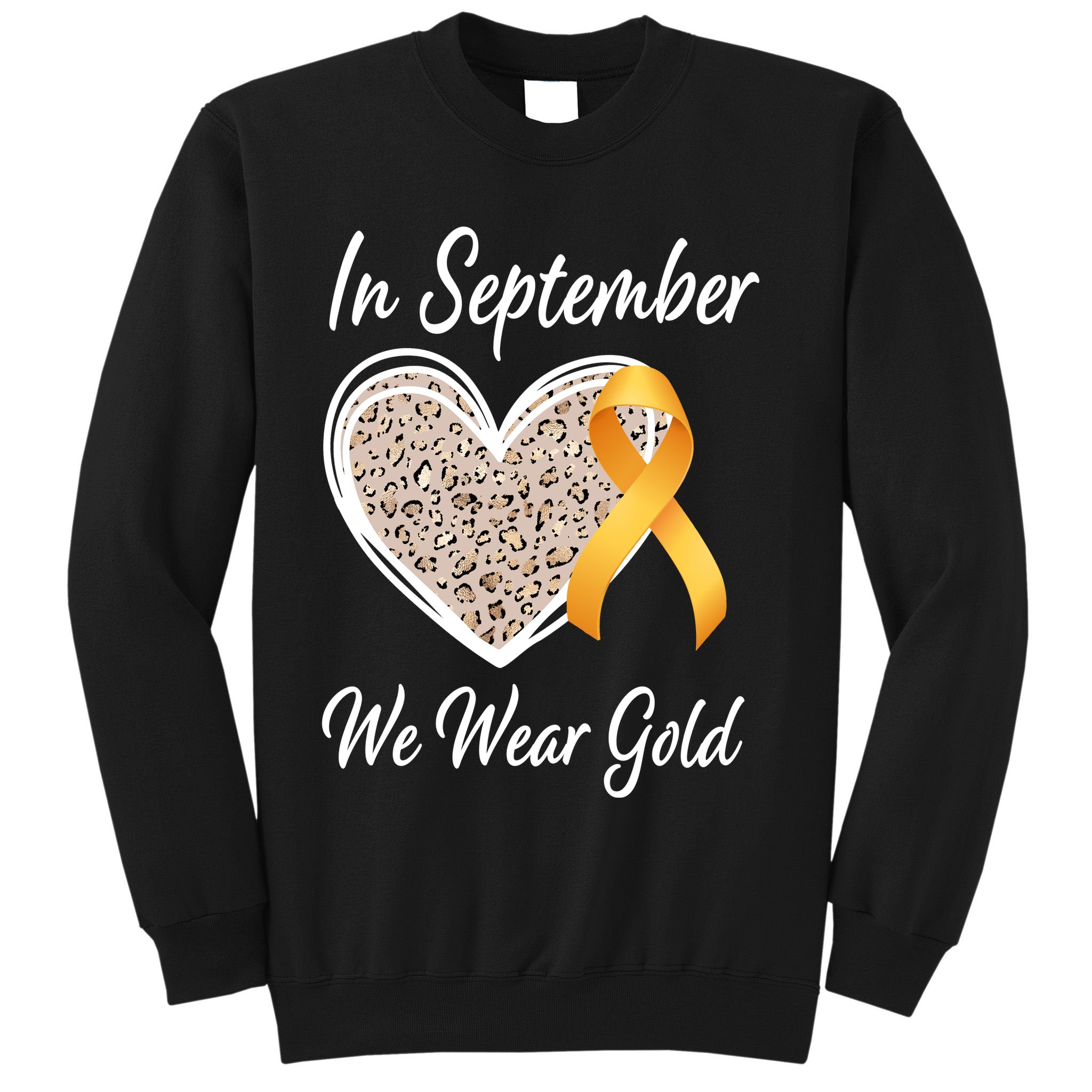 In September We Wear Gold Leopard Print Rainbow Childhood Cancer Awareness Sweatshirt