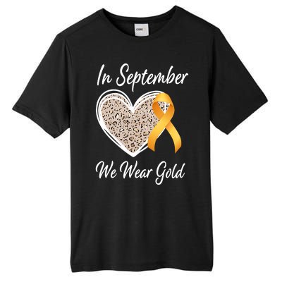 In September We Wear Gold Leopard Print Rainbow Childhood Cancer Awareness Tall Fusion ChromaSoft Performance T-Shirt