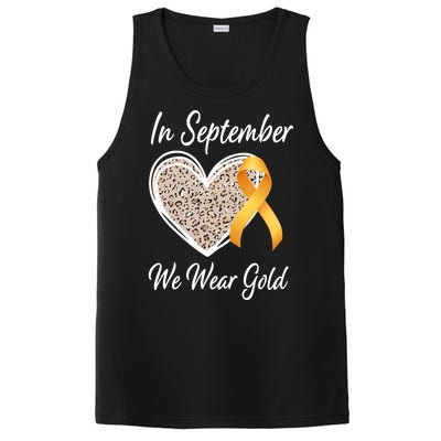 In September We Wear Gold Leopard Print Rainbow Childhood Cancer Awareness PosiCharge Competitor Tank