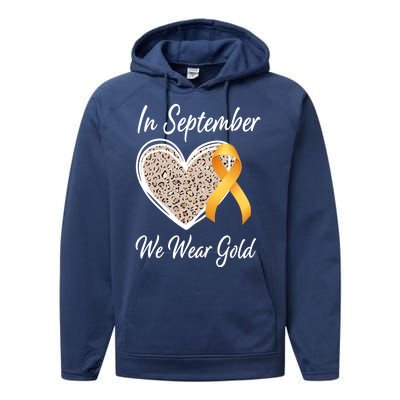 In September We Wear Gold Leopard Print Rainbow Childhood Cancer Awareness Performance Fleece Hoodie