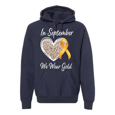 In September We Wear Gold Leopard Print Rainbow Childhood Cancer Awareness Premium Hoodie