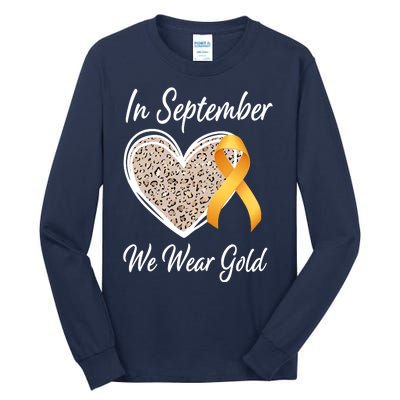 In September We Wear Gold Leopard Print Rainbow Childhood Cancer Awareness Tall Long Sleeve T-Shirt