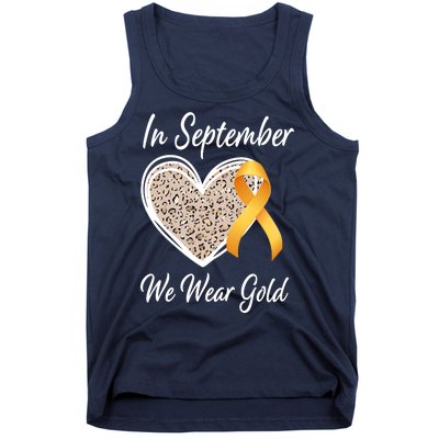 In September We Wear Gold Leopard Print Rainbow Childhood Cancer Awareness Tank Top