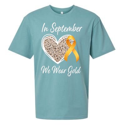 In September We Wear Gold Leopard Print Rainbow Childhood Cancer Awareness Sueded Cloud Jersey T-Shirt