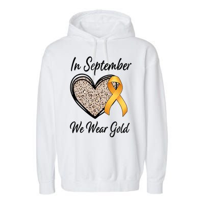 In September We Wear Gold Leopard Print Rainbow Childhood Cancer Awareness Garment-Dyed Fleece Hoodie