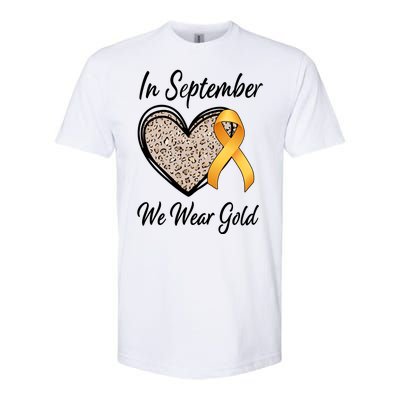 In September We Wear Gold Leopard Print Rainbow Childhood Cancer Awareness Softstyle CVC T-Shirt