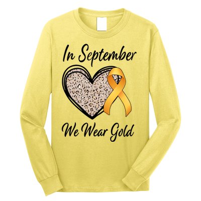 In September We Wear Gold Leopard Print Rainbow Childhood Cancer Awareness Long Sleeve Shirt