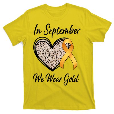 In September We Wear Gold Leopard Print Rainbow Childhood Cancer Awareness T-Shirt