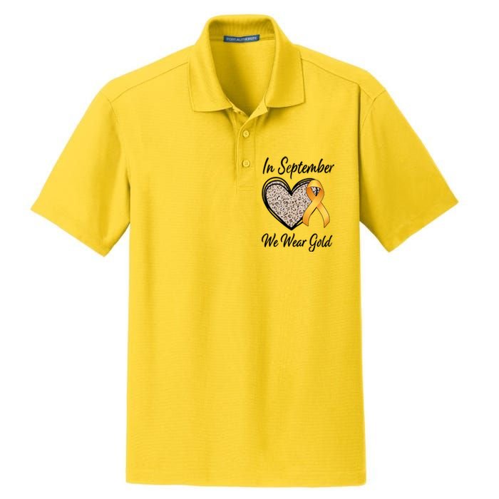 In September We Wear Gold Leopard Print Rainbow Childhood Cancer Awareness Dry Zone Grid Polo