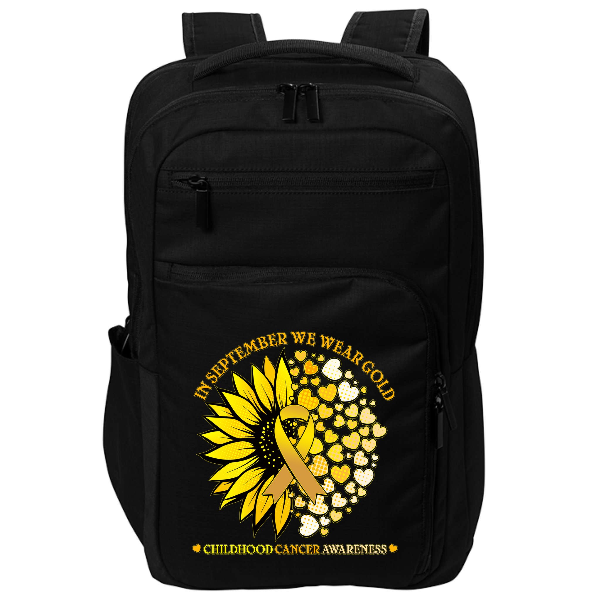 In September We Wear Gold Childhood Cancer Awareness Sunflower Ribbon Impact Tech Backpack