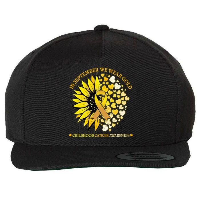 In September We Wear Gold Childhood Cancer Awareness Sunflower Ribbon Wool Snapback Cap