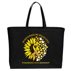 In September We Wear Gold Childhood Cancer Awareness Sunflower Ribbon Cotton Canvas Jumbo Tote