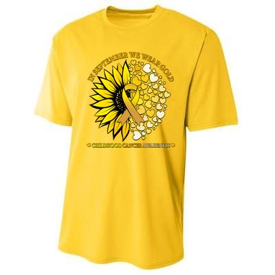 In September We Wear Gold Childhood Cancer Awareness Sunflower Ribbon Performance Sprint T-Shirt