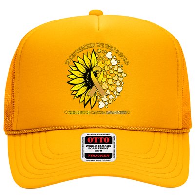 In September We Wear Gold Childhood Cancer Awareness Sunflower Ribbon Trucker Hat