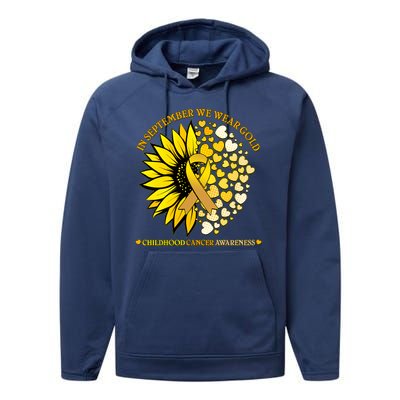 In September We Wear Gold Childhood Cancer Awareness Sunflower Ribbon Performance Fleece Hoodie