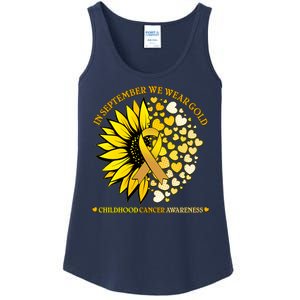 In September We Wear Gold Childhood Cancer Awareness Sunflower Ribbon Ladies Essential Tank