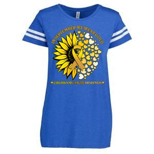 In September We Wear Gold Childhood Cancer Awareness Sunflower Ribbon Enza Ladies Jersey Football T-Shirt